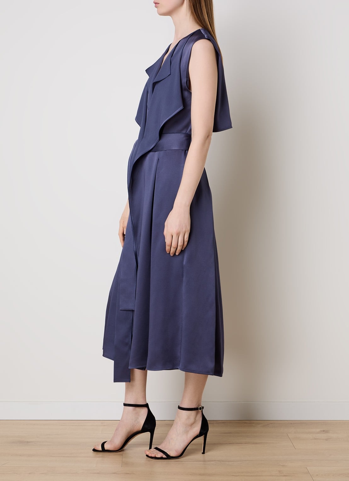 Victoria Beckham Sybil midi blazerjurk met steekzakken - voorkant 2 staalblauw