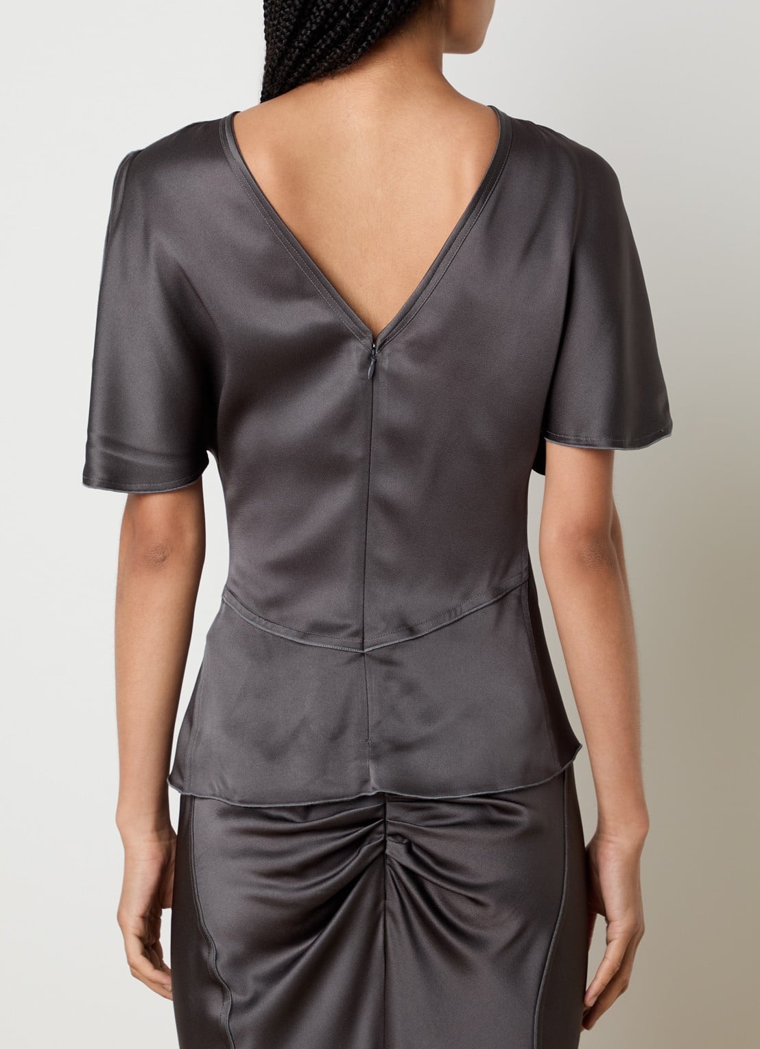 Victoria Beckham Top van satijn met ronde hals - achterkant 3 donkergrijs