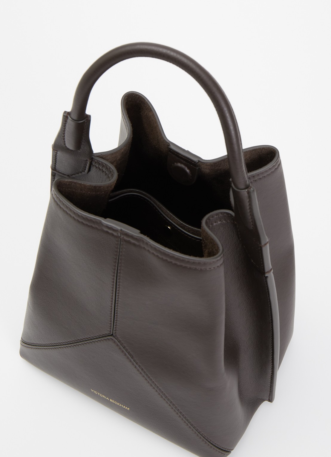Victoria Beckham Victoria handtas van kalfsleer met afneembare schouderriem - detail donkerbruin
