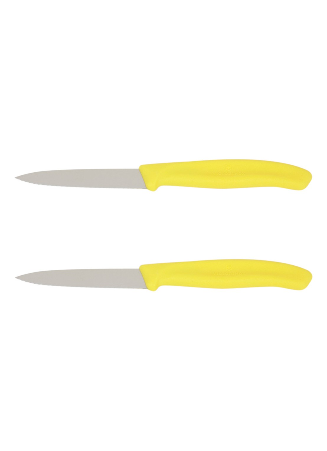 Victorinox Set van twee groenteschilmesjes met kartelrand - voorkant geel
