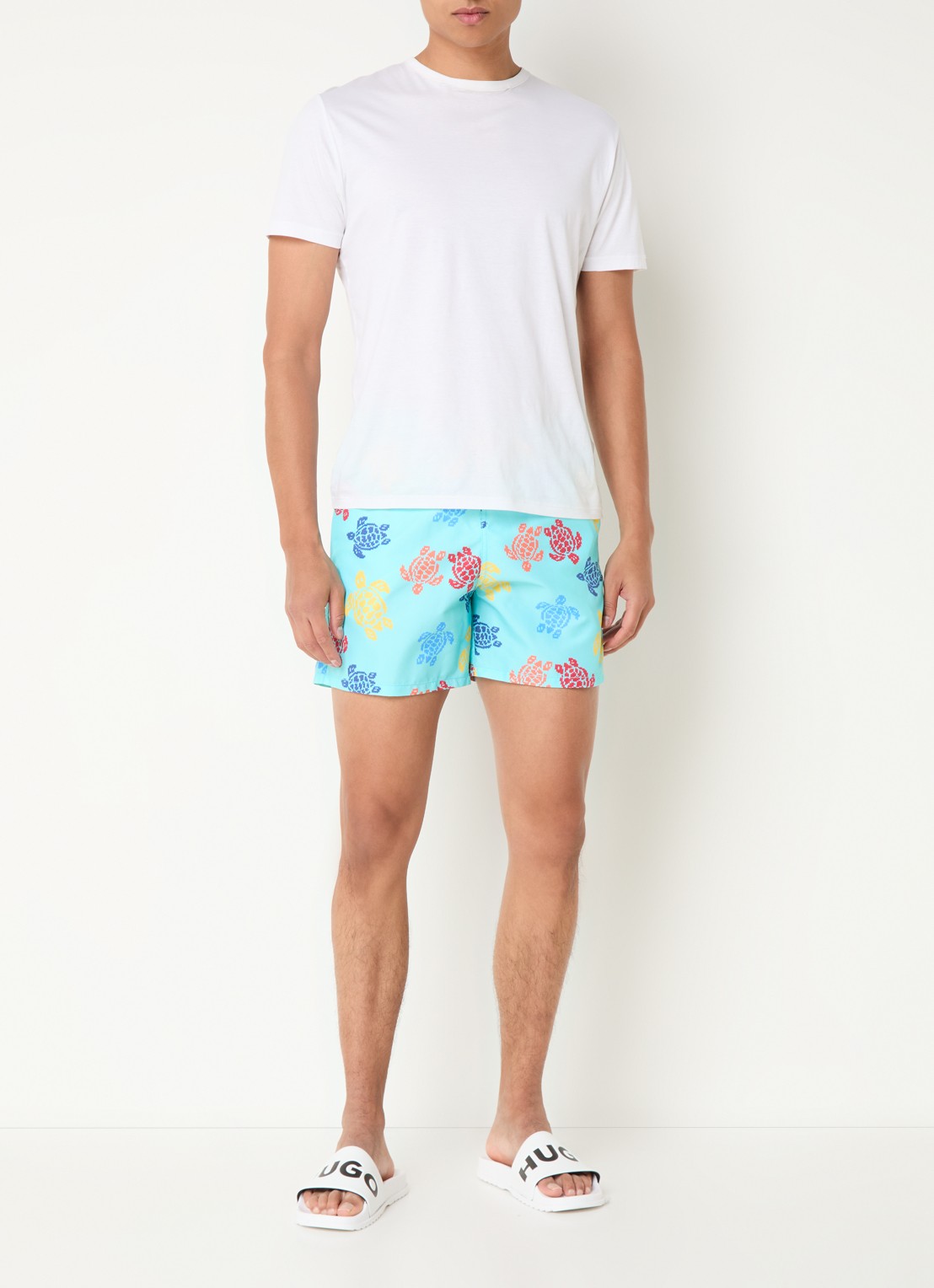 Vilebrequin Moorea zwemshorts met print en steekzakken - voorkant 3 aquablauw