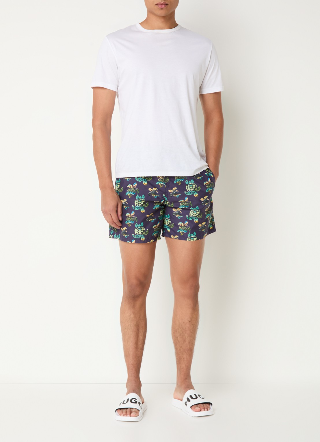 Vilebrequin Moorea zwemshorts met print en steekzakken - voorkant 4 donkerblauw