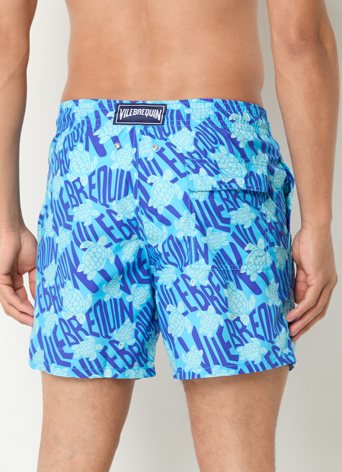 Vilebrequin Moorea zwemshorts met steekzakken en print - achterkant aquablauw