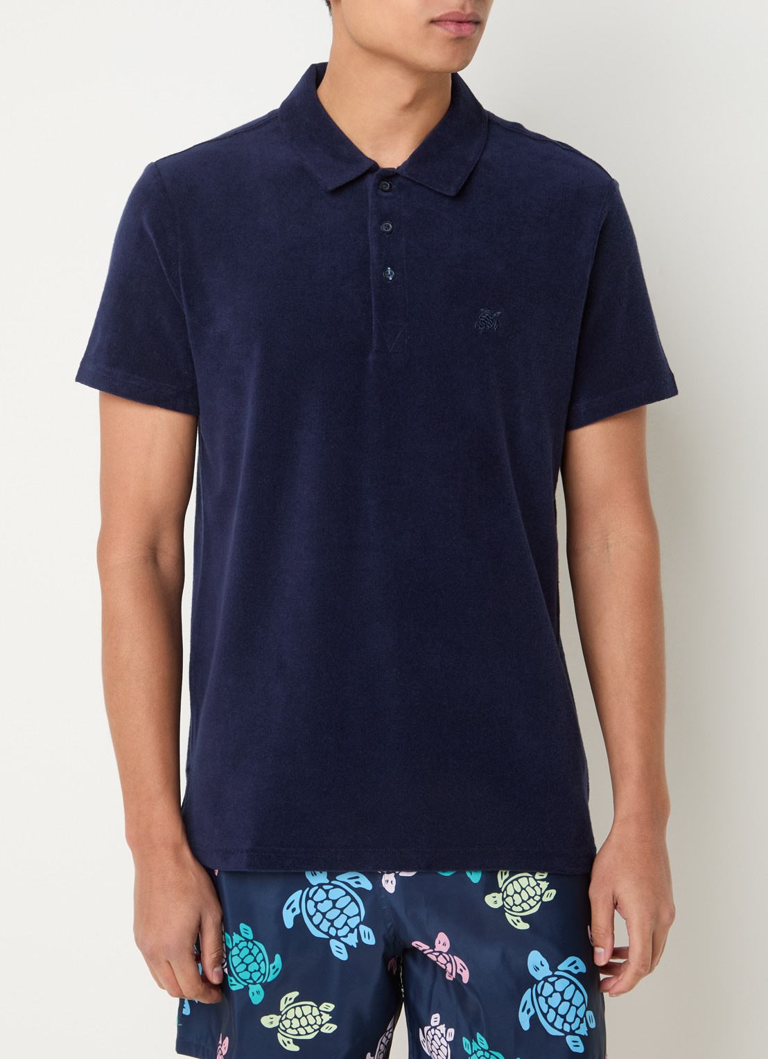 Vilebrequin Regular fit polo van badstof met logo - detail 4 donkerblauw