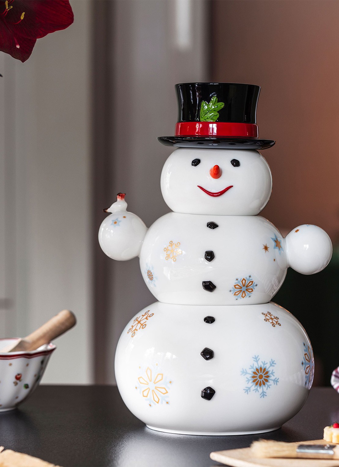 Villeroy & Boch Christmas Toys Memory sneeuwpop opbergdoos  - voorkant 2 gebroken wit