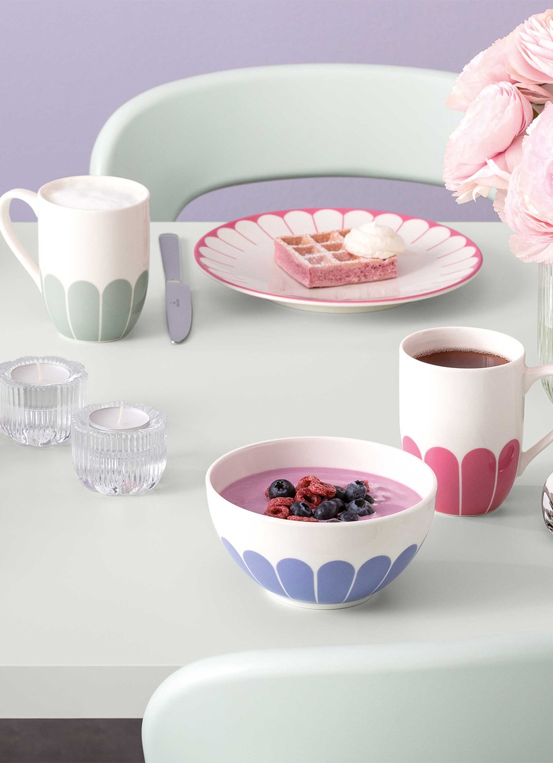 Villeroy & Boch Fleur kom 14 cm - detail lichtblauw