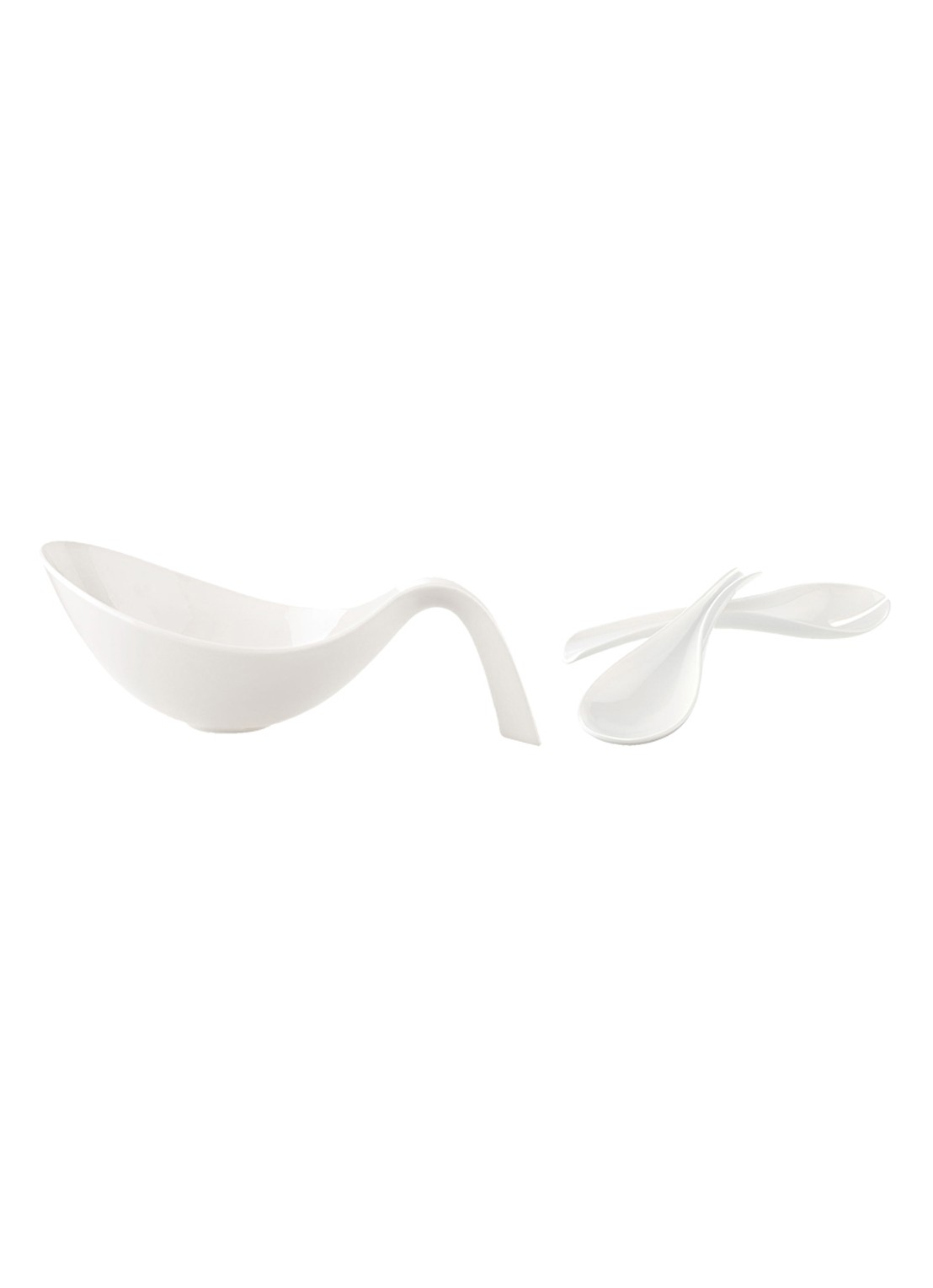 Villeroy & Boch Flow saladeschaal met opschepbestek - voorkant gebroken wit