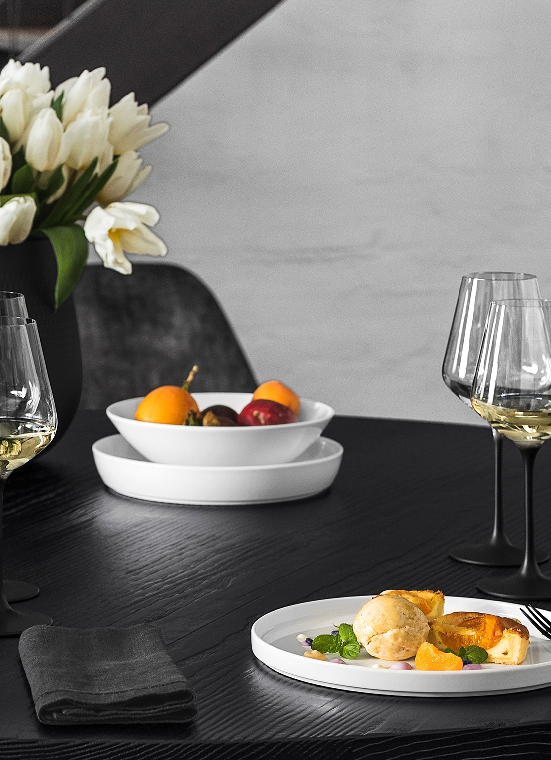 Villeroy & Boch Manufacture Rock witte wijnglas 38 cl set van 4 - detail zwart