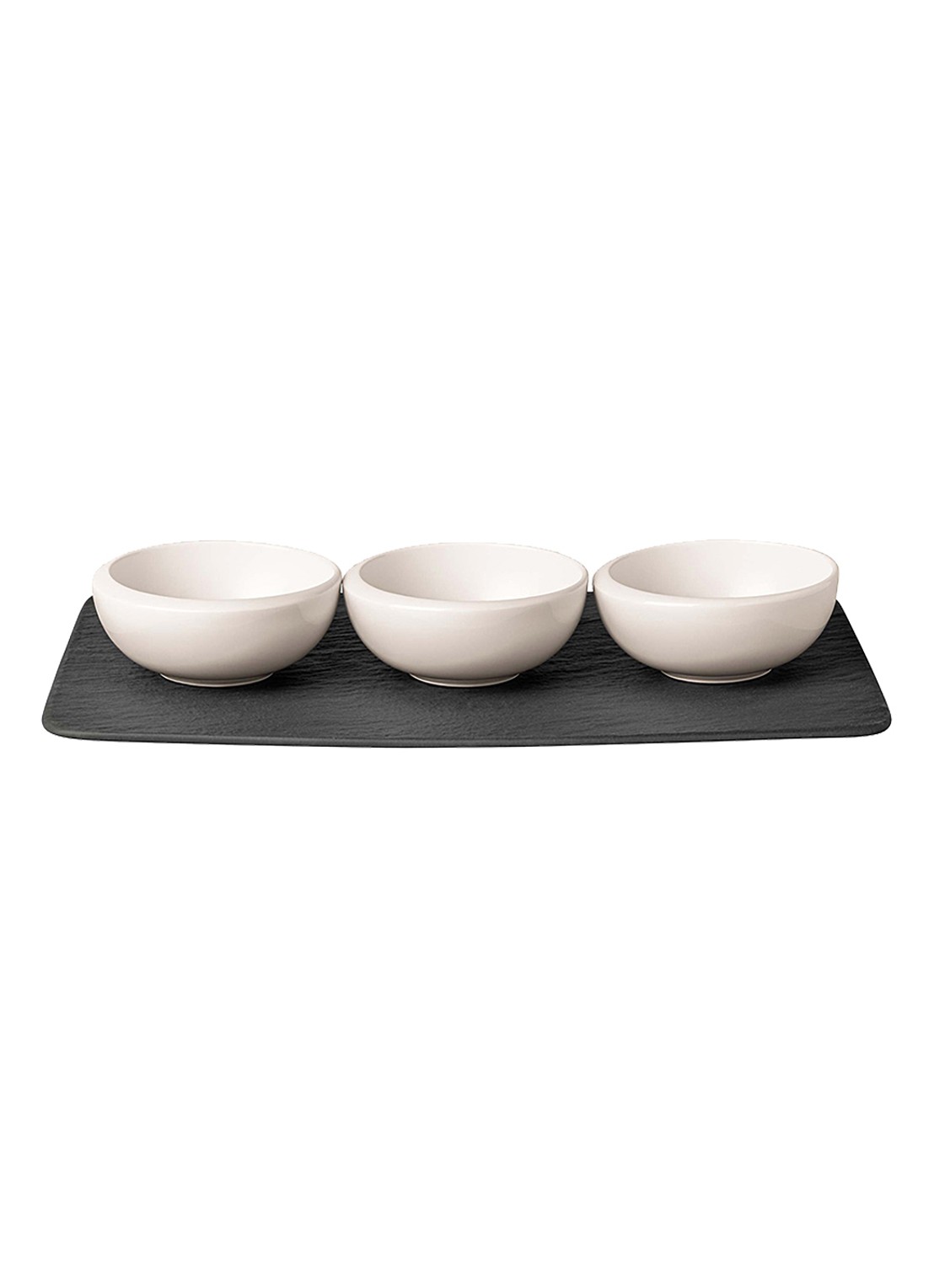 Villeroy & Boch NewMoon dipschaalset met serveerplank 4-delig - voorkant 4 gebroken wit