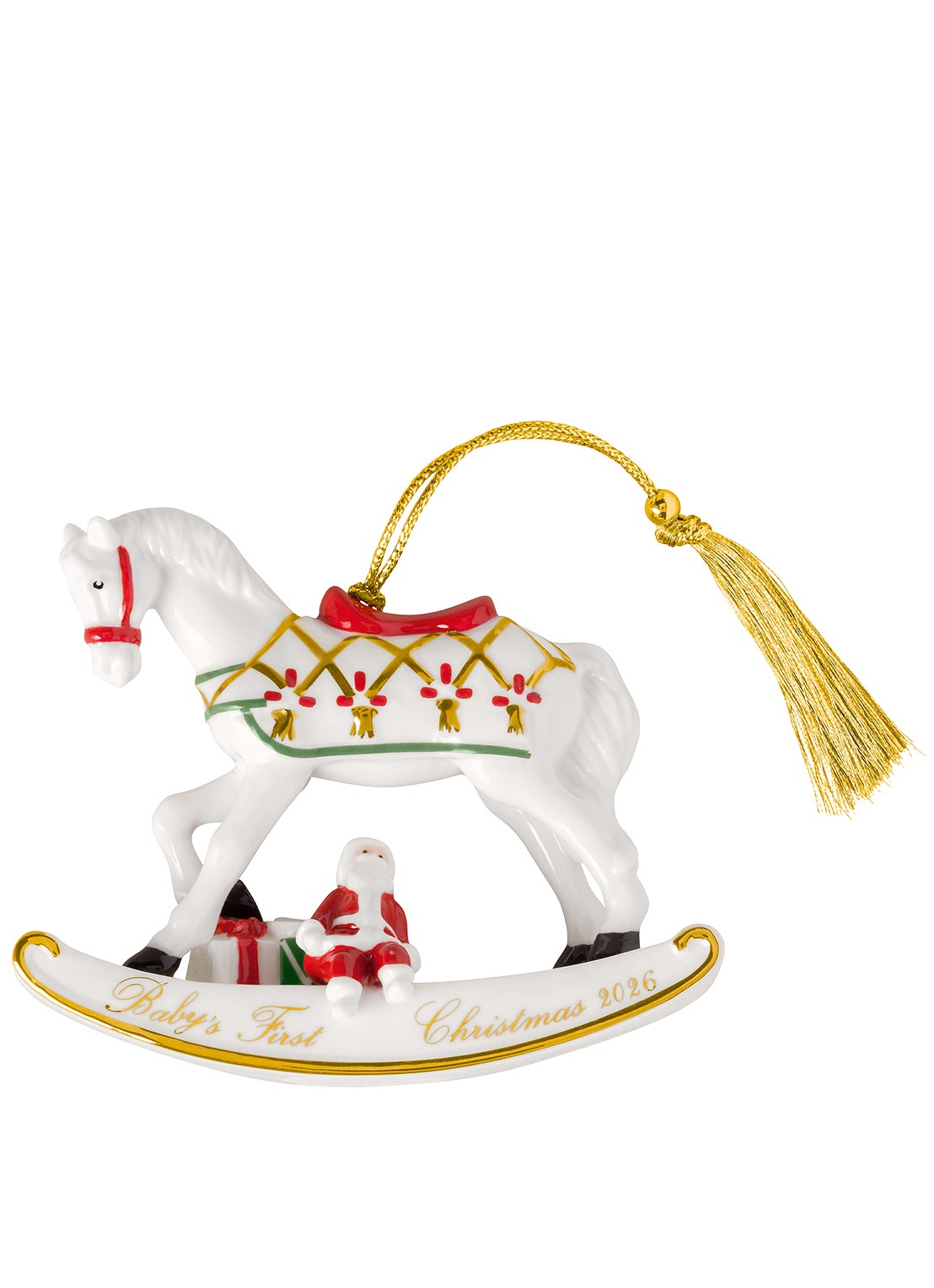 Villeroy & Boch Schommelpaard 2026 kersthanger 8,9 cm - voorkant 3 rood