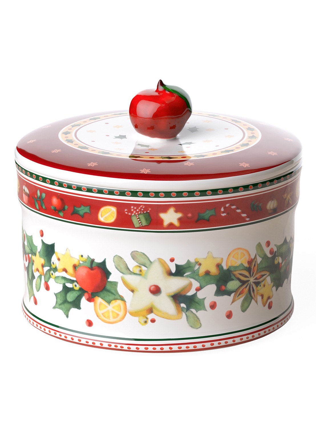 Villeroy & Boch Winter Bakery Delight Kerst snoeppot 13,5 cm - voorkant 5 steenrood