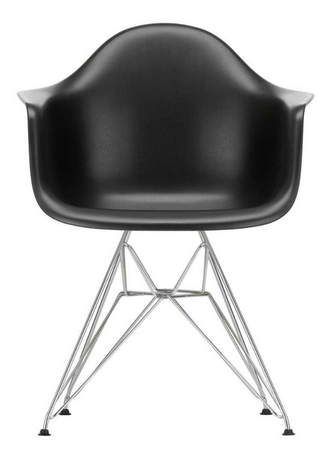 Vitra Eames DAR stoel met verchroomd onderstel - voorkant zwart