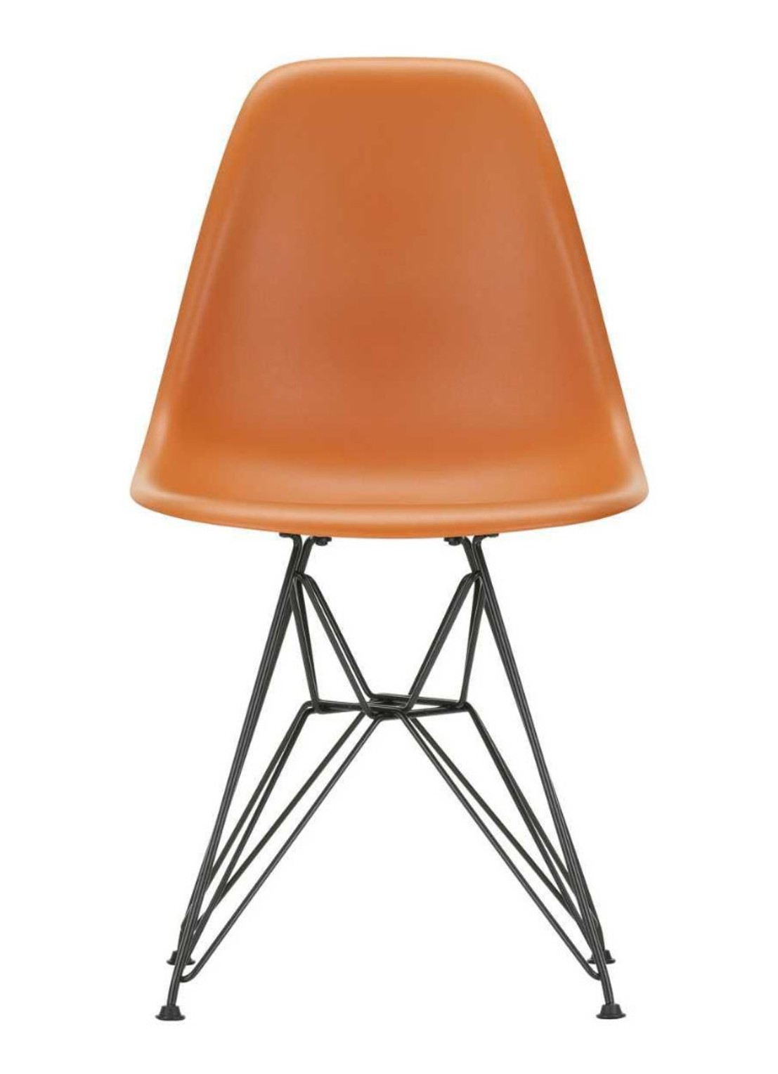 Vitra Eames DSR stoel met gepoedercoat onderstel - voorkant oranje