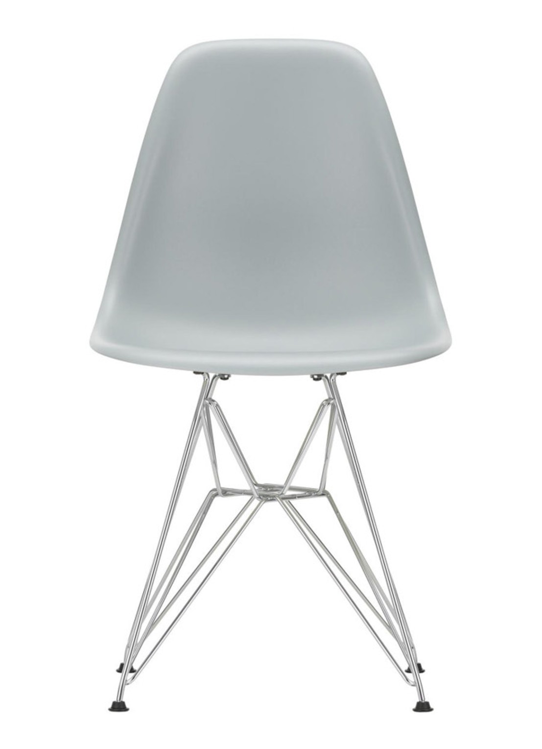 Vitra Eames DSR stoel met verchroomd onderstel - voorkant lichtgrijs