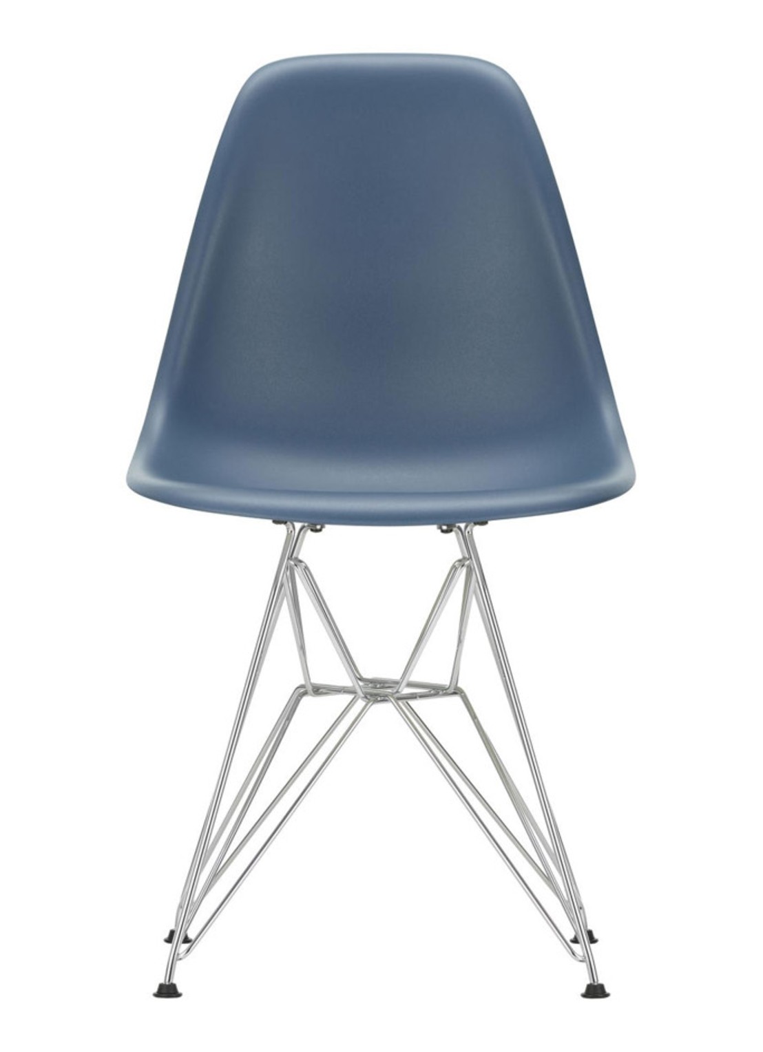 Vitra Eames DSR stoel verchroomd onderstel,  - voorkant blauw