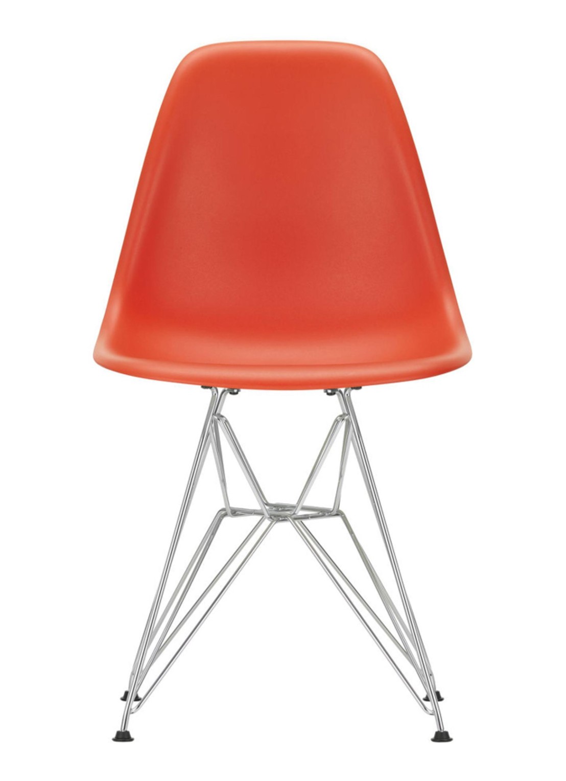 Vitra Eames DSR stoel verchroomd onderstel - voorkant rood