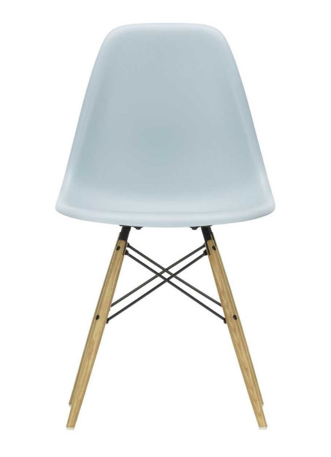 Vitra Eames DSW stoel geelachtig esdoorn onderstel - voorkant grijs