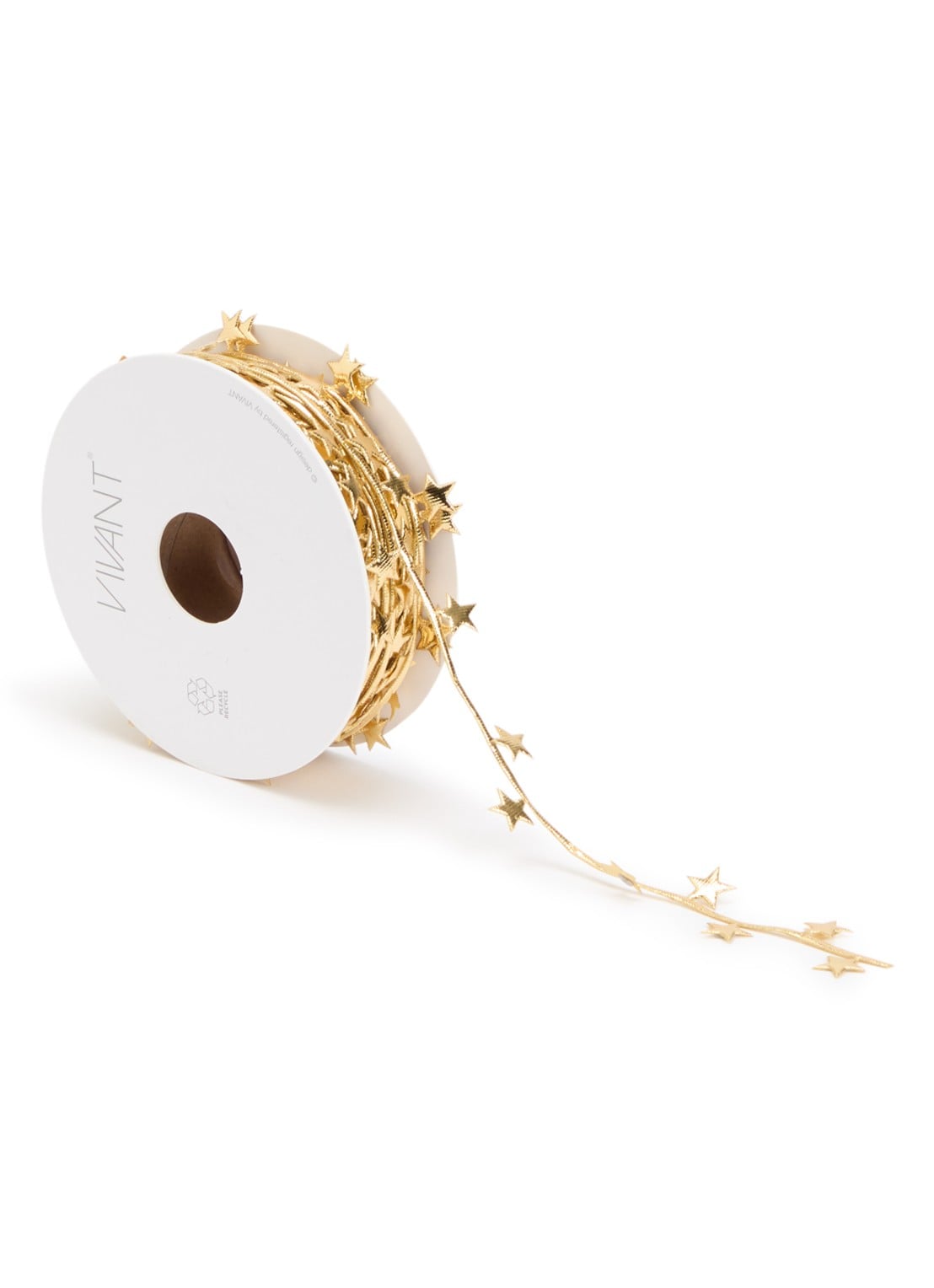 Vivant Starly kerstlint 15 meter x 25 mm - voorkant goud