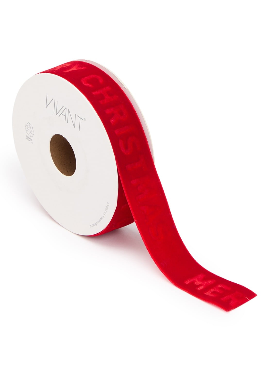 Vivant Velvet Christmas kerstlint 5 meter x 25 mm - voorkant rood