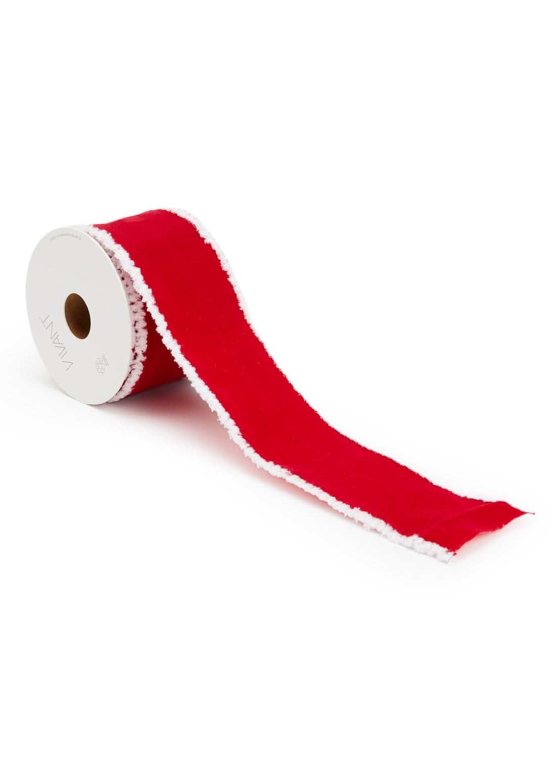Vivant Velvet Snow Edge kerstlint 5 meter x 60 mm - voorkant rood