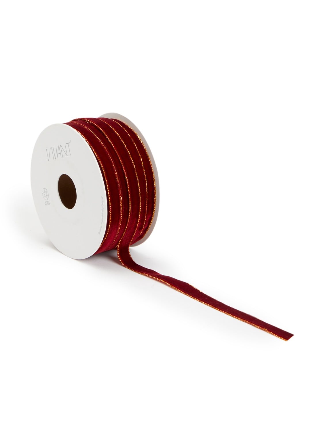 Vivant Velvety Gold kerstlint 20 meter x 9 mm - voorkant donkerrood