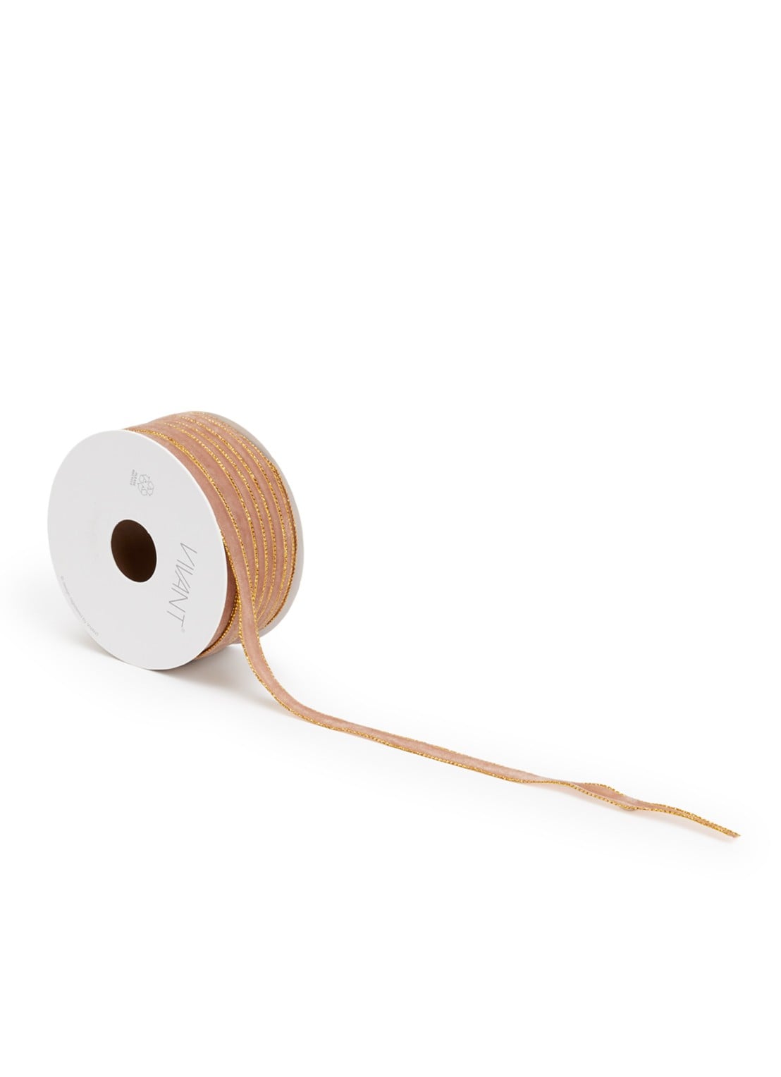 Vivant Velvety Gold kerstlint 20 meter x 9 mm - voorkant oudroze