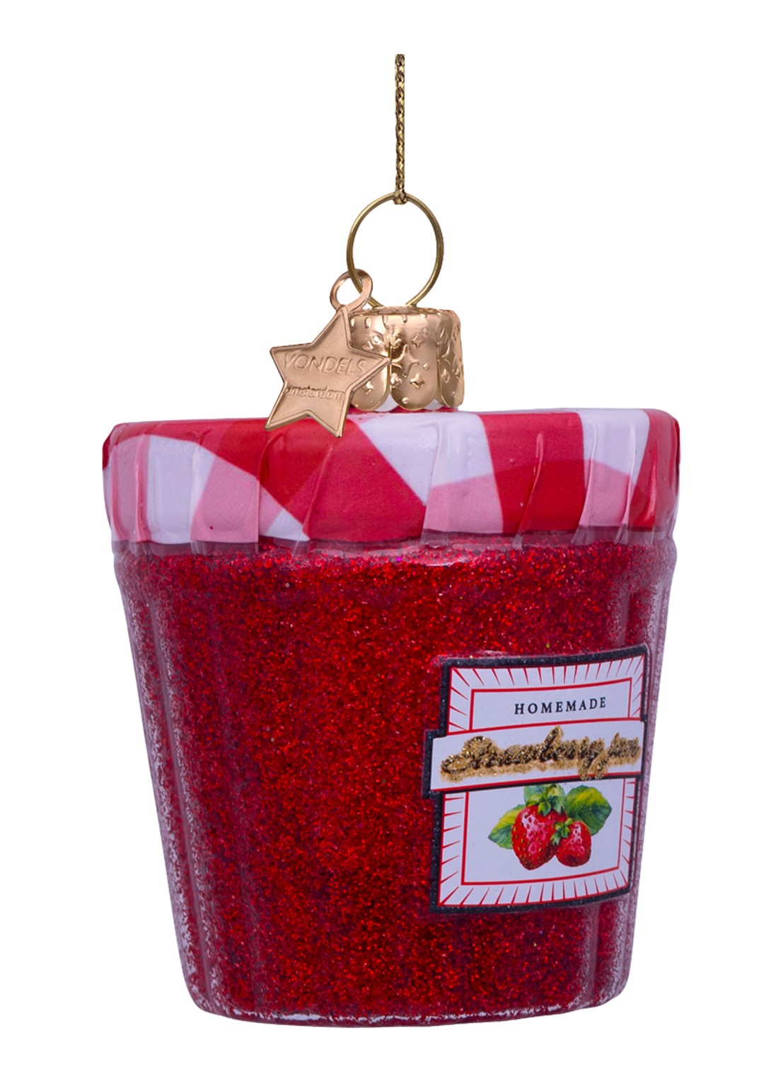 Vondels Aardbeienjam kersthanger 6 cm - detail 4 rood