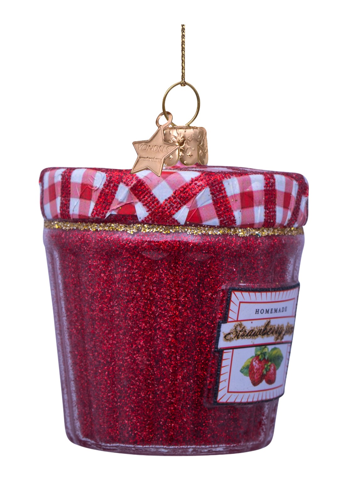 Vondels Aardbeienjam kersthanger 6 cm - voorkant 2 rood