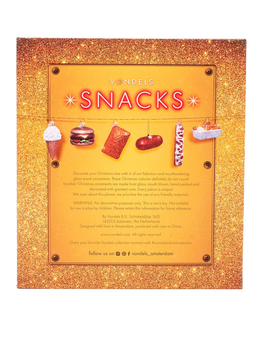 Vondels Adventskalender Snackbox kersthanger set van 6 - detail goud