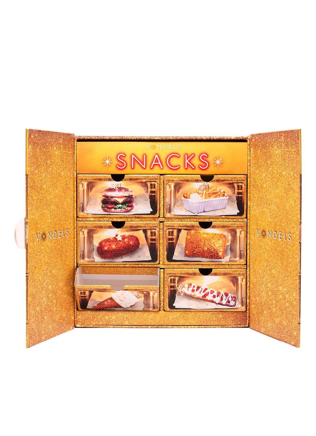 Vondels Adventskalender Snackbox kersthanger set van 6 - detail 3 goud