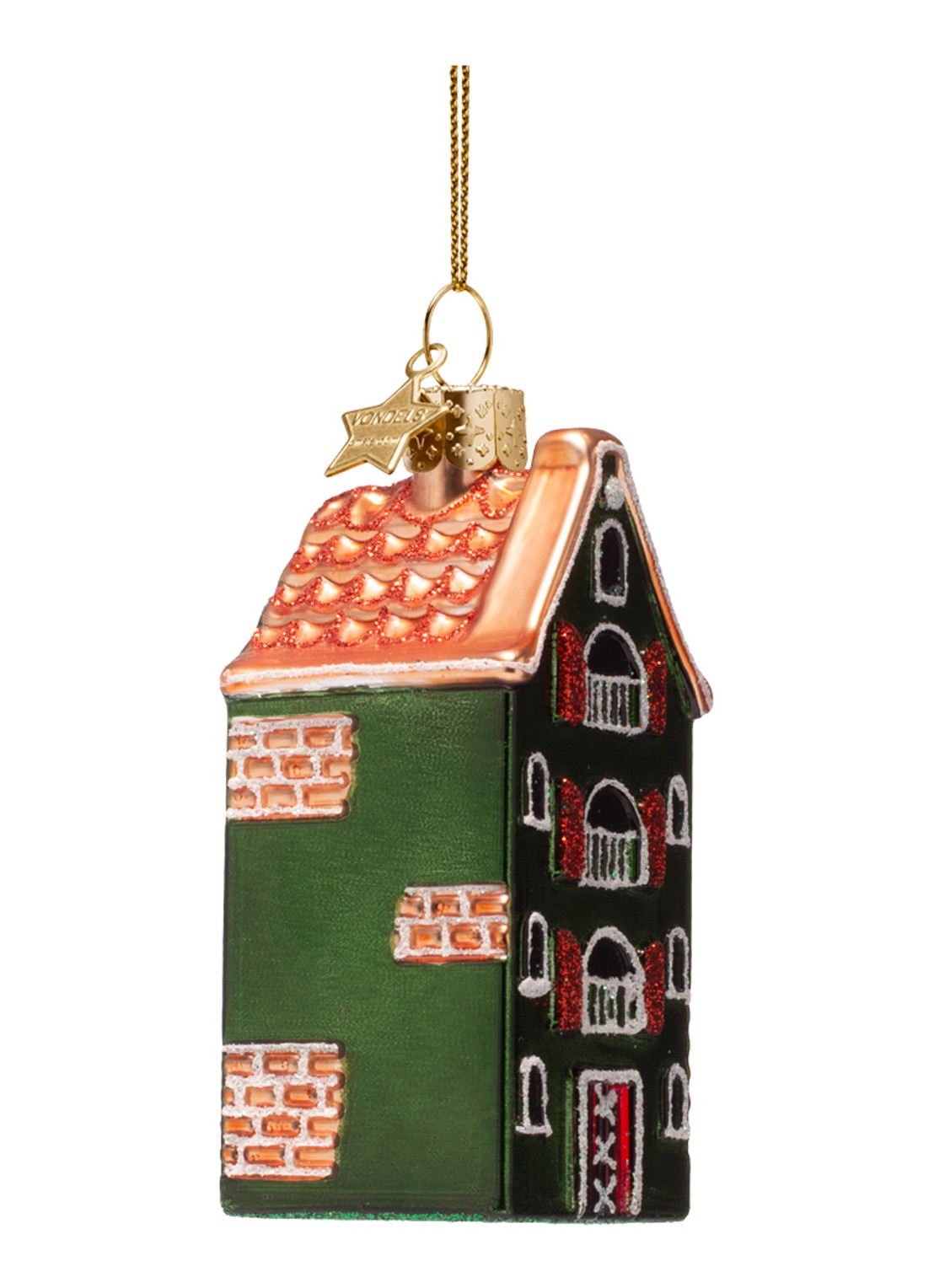 Vondels Amsterdam Grachtenpand kersthanger 9 cm - voorkant 3 groen