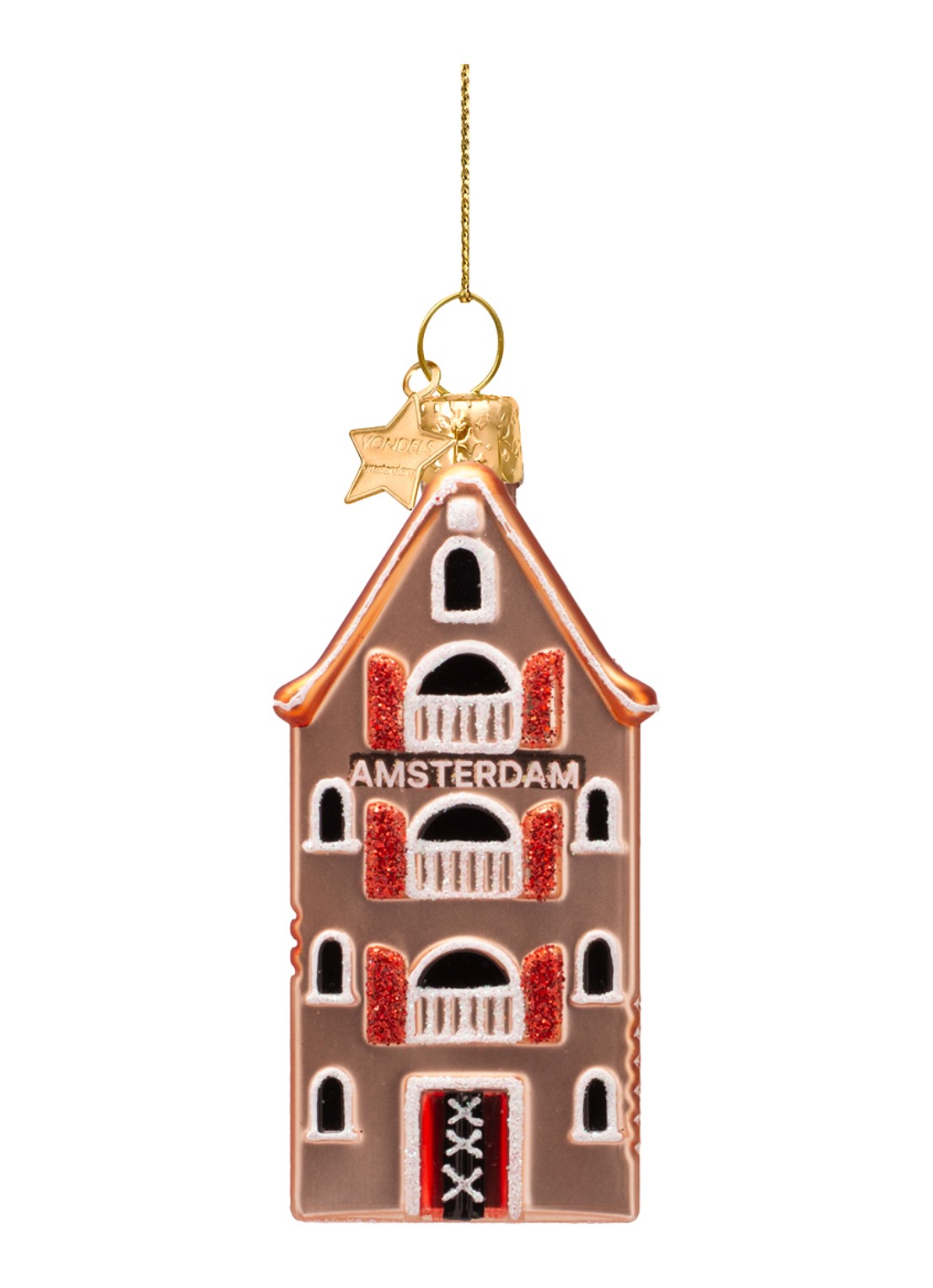 Vondels Amsterdams Kanaal Huis kersthanger 9 cm - voorkant perzikroze
