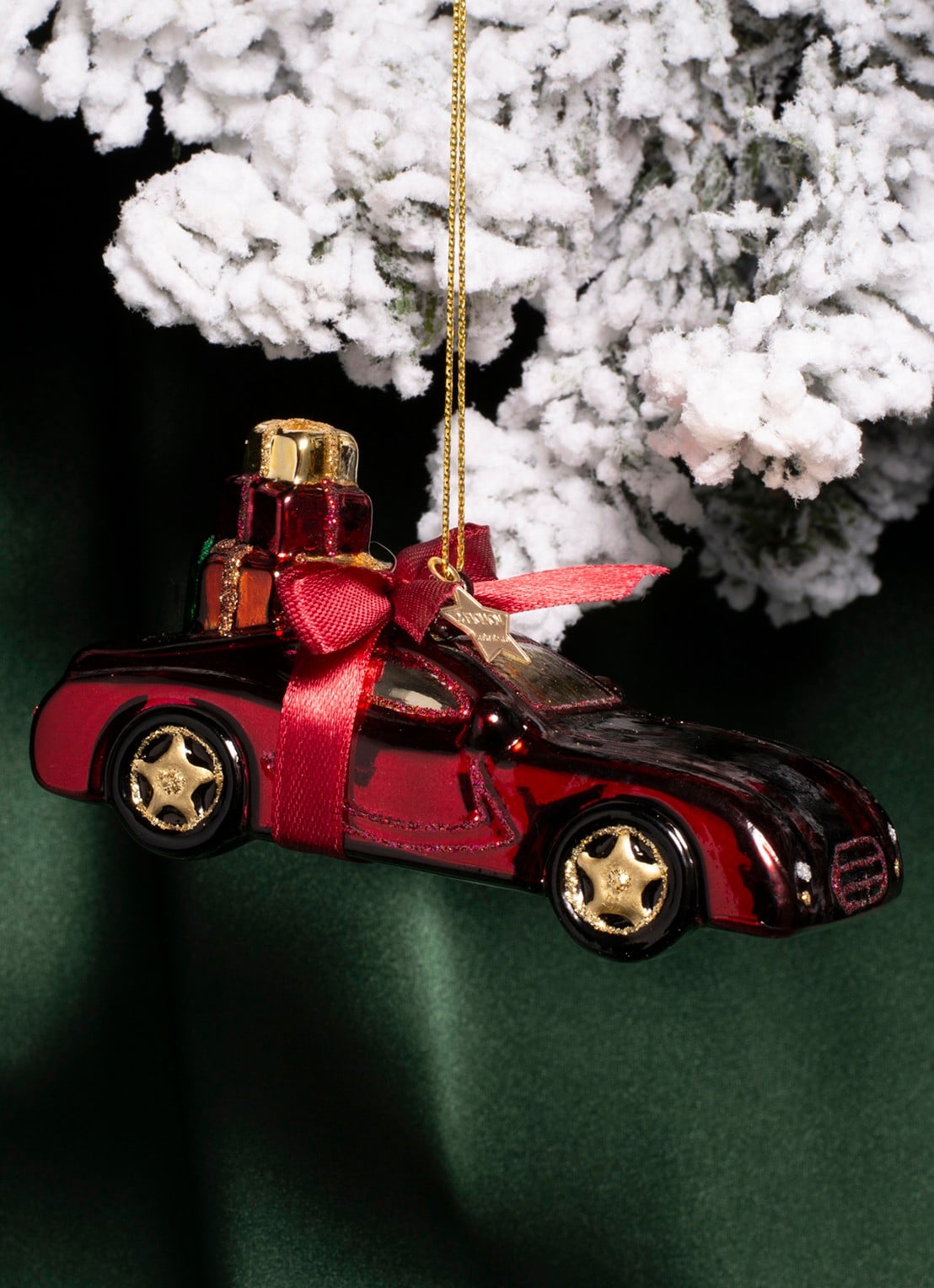 Vondels Auto Met Cadeaus kersthanger 5 cm - detail 3 bordeauxrood