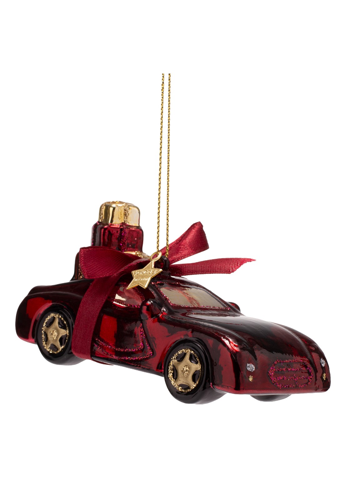 Vondels Auto Met Cadeaus kersthanger 5 cm - detail 4 bordeauxrood
