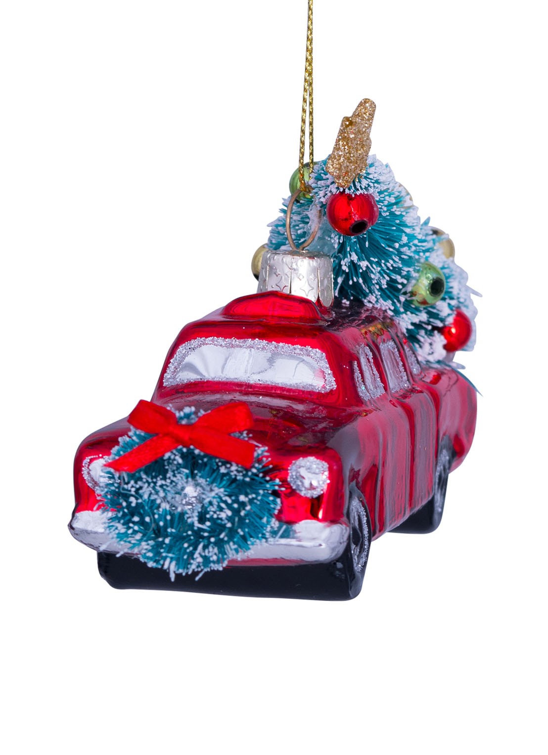 Vondels Auto met Kerstboom kersthanger 7,5 cm - detail 6 rood