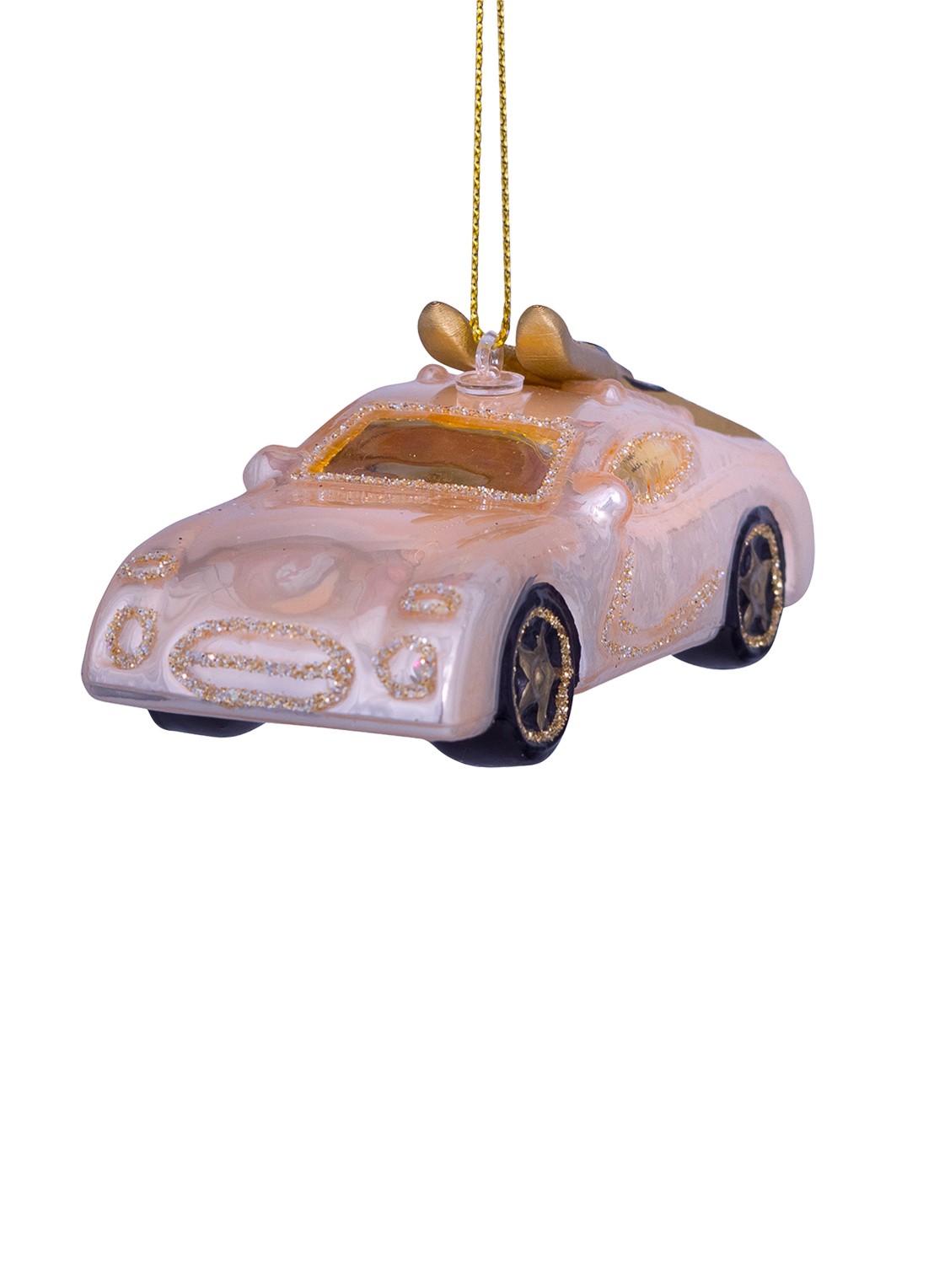 Vondels Auto met Ski's 4 cm - voorkant 5 roze