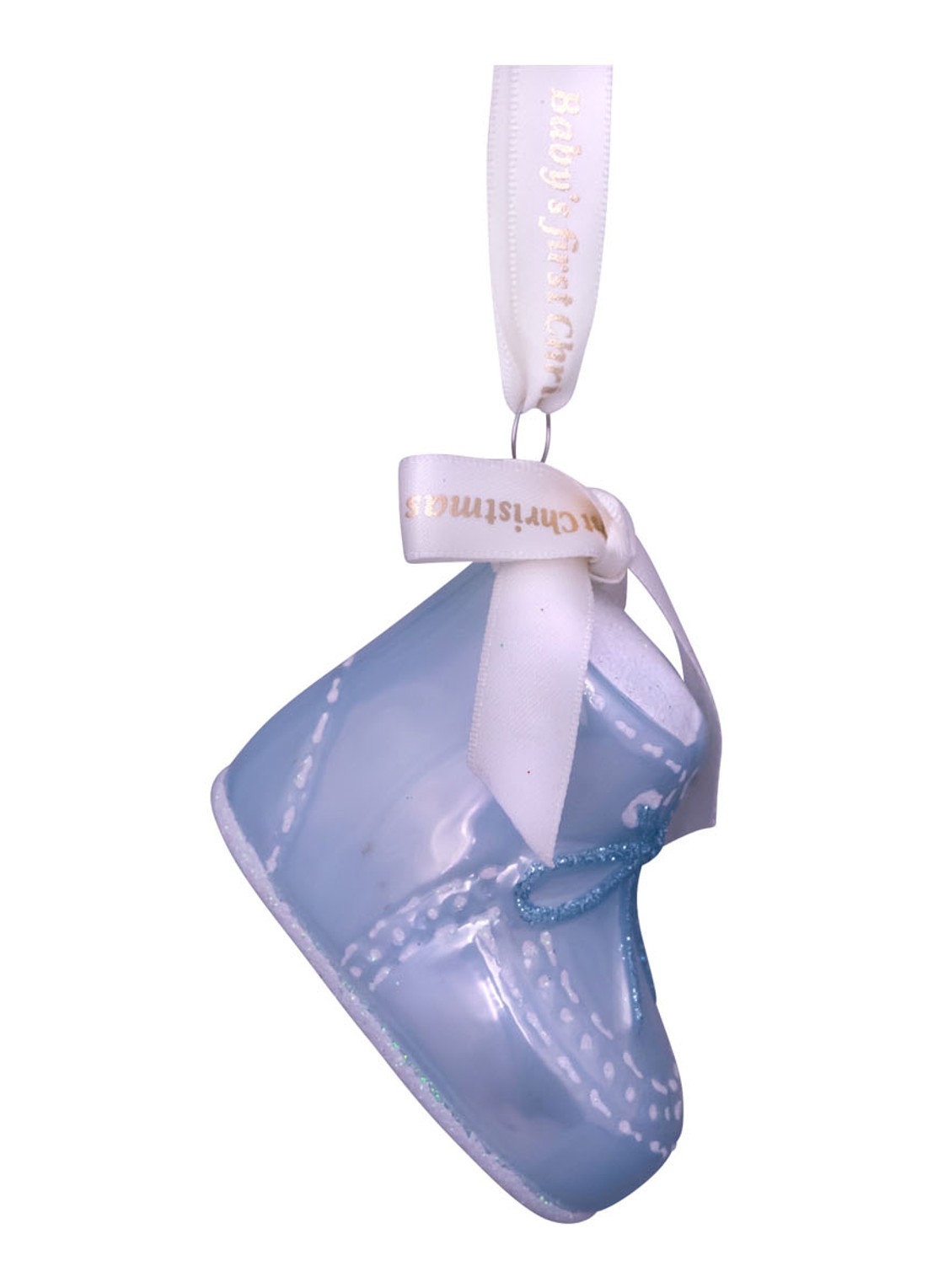 Vondels Baby's Eerste Kerst Schoen kersthanger 6 cm - detail lichtblauw