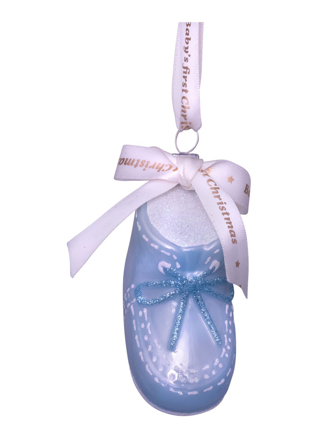Vondels Baby's Eerste Kerst Schoen kersthanger 6 cm - voorkant 5 lichtblauw