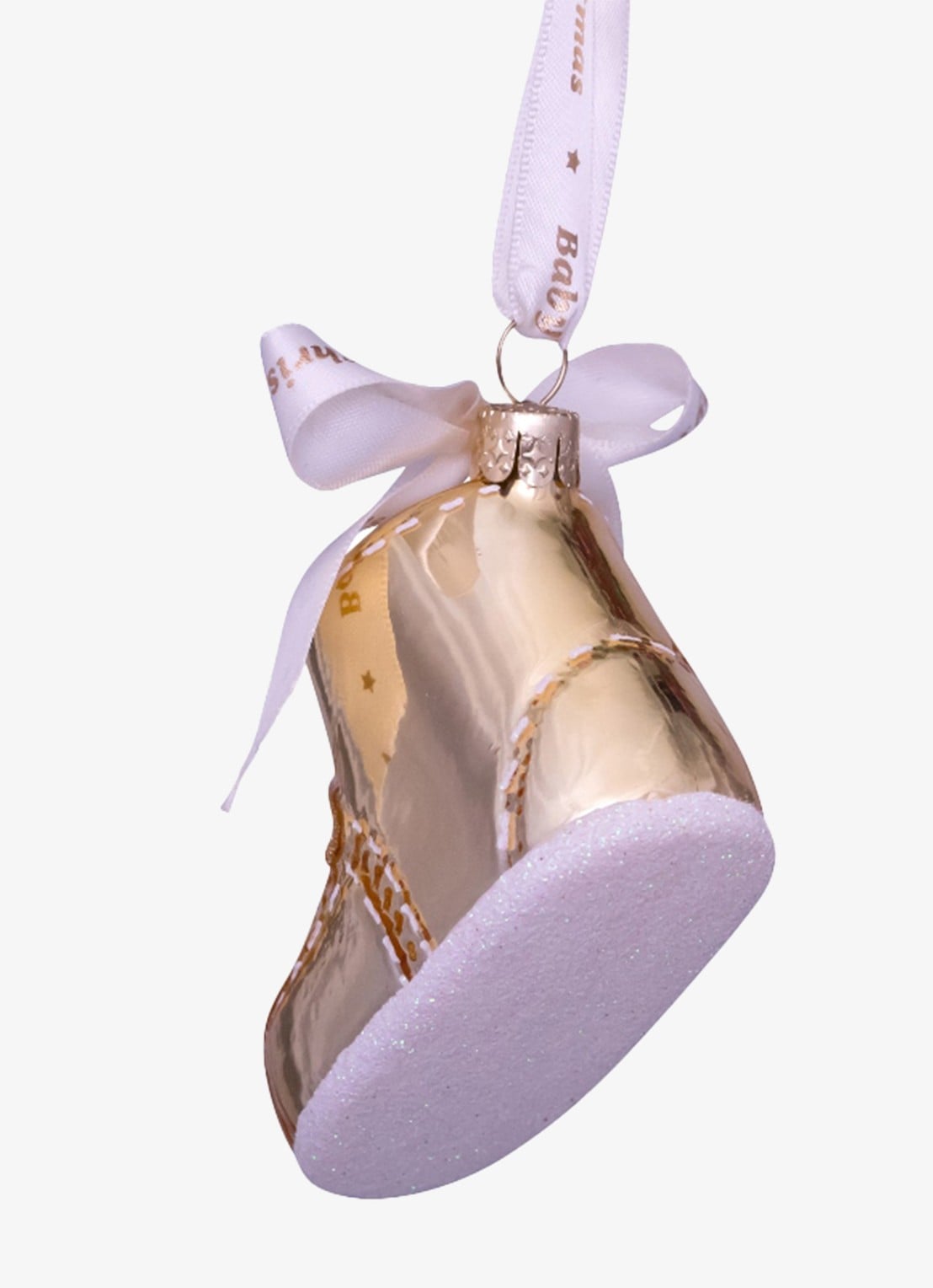 Vondels Baby's Eerste Kerst Schoen kersthanger 6 cm - achterkant 2 goud