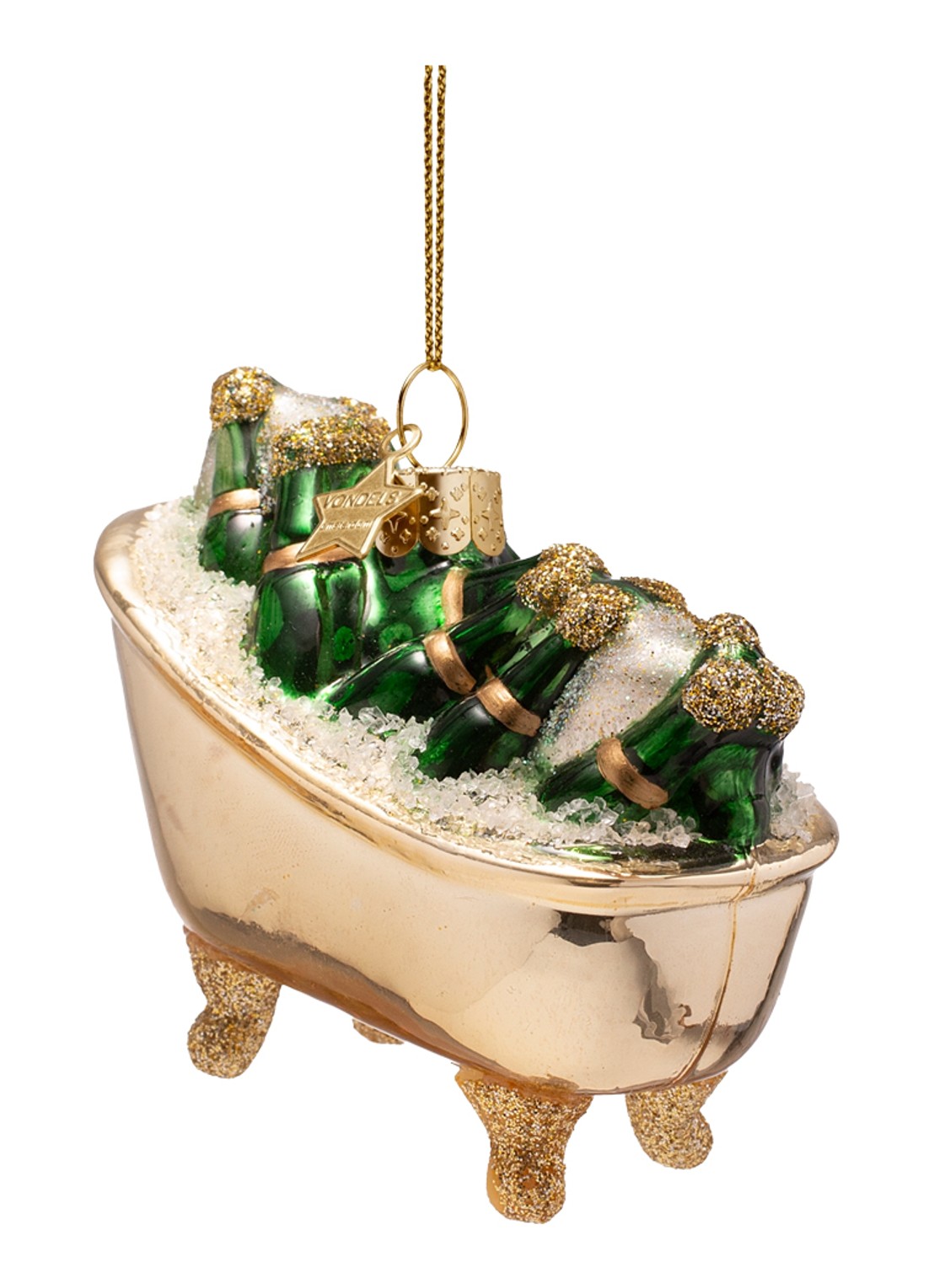 Vondels Badkuip met flessen kersthanger 7 cm - detail 3 goud