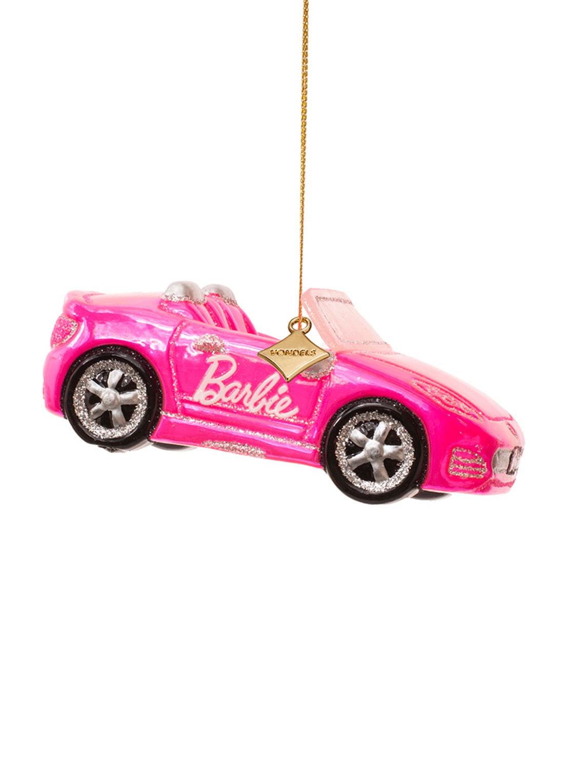 Vondels Barbie Sportauto kersthanger 5 cm - voorkant 2 roze