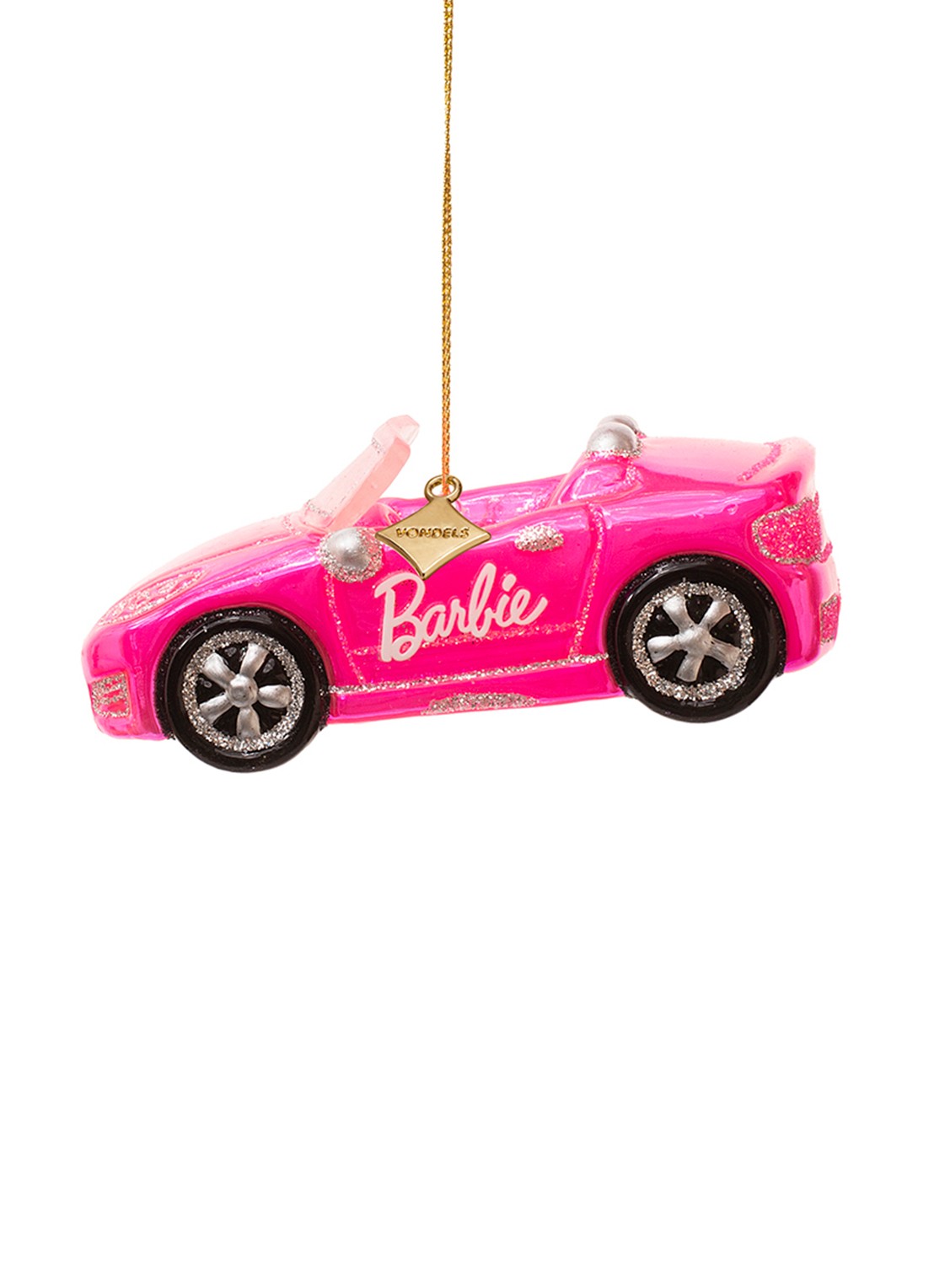 Vondels Barbie Sportauto kersthanger 5 cm - voorkant 3 roze