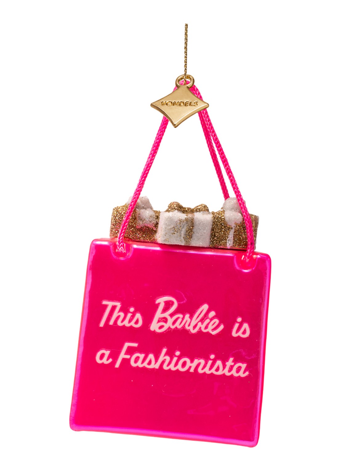 Vondels Barbie Tas met Cadeautjes hanger 8,5 cm - achterkant 4 roze