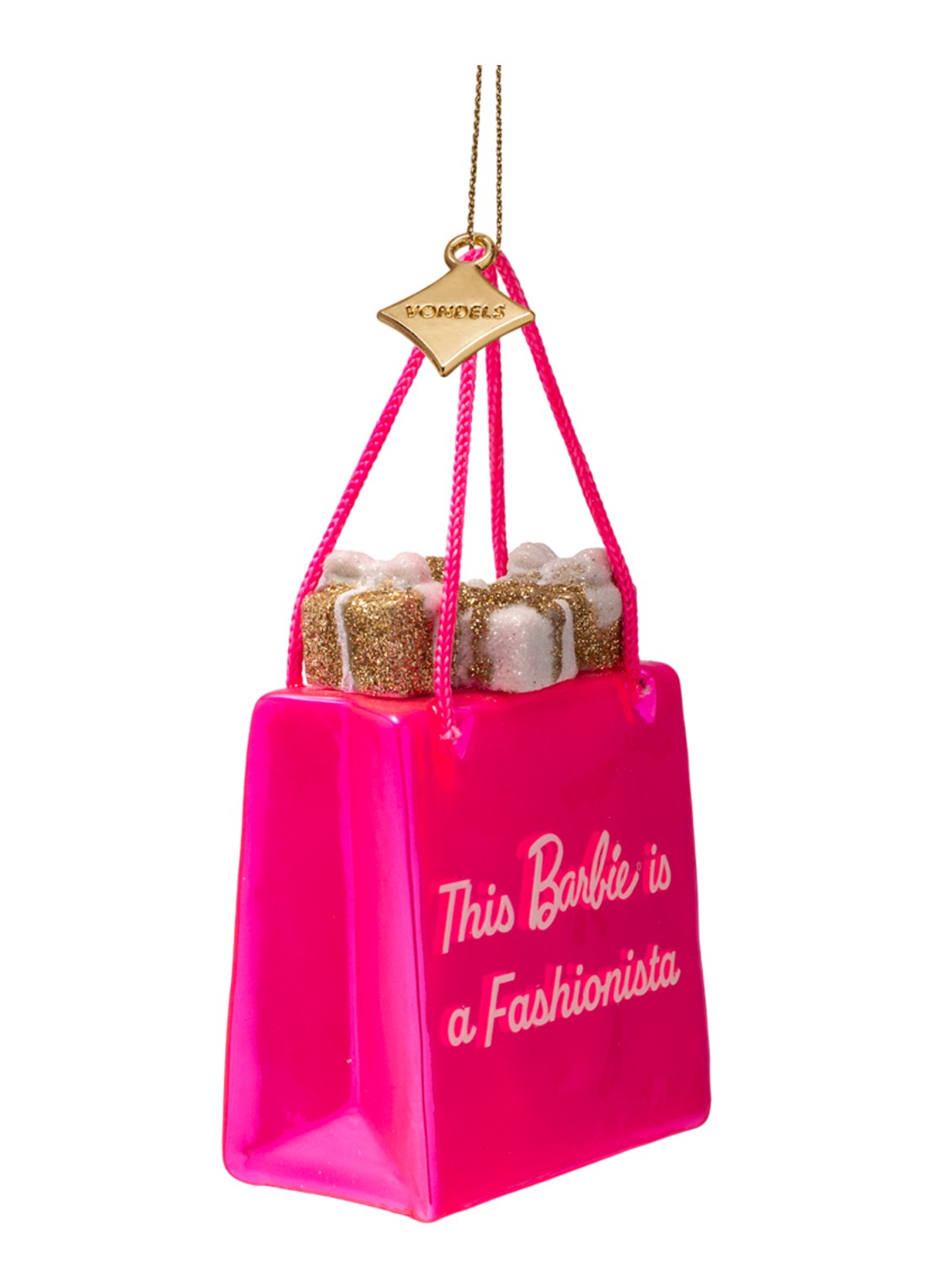 Vondels Barbie Tas met Cadeautjes hanger 8,5 cm - voorkant 2 roze