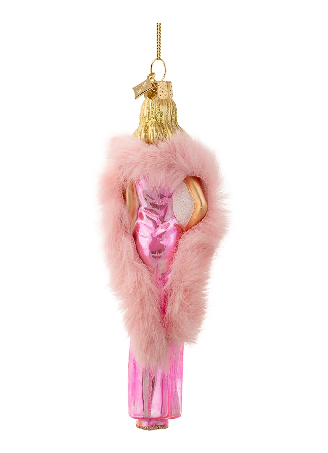 Vondels Barbiepop Met Boa kersthanger 16,5 cm - achterkant 4 roze