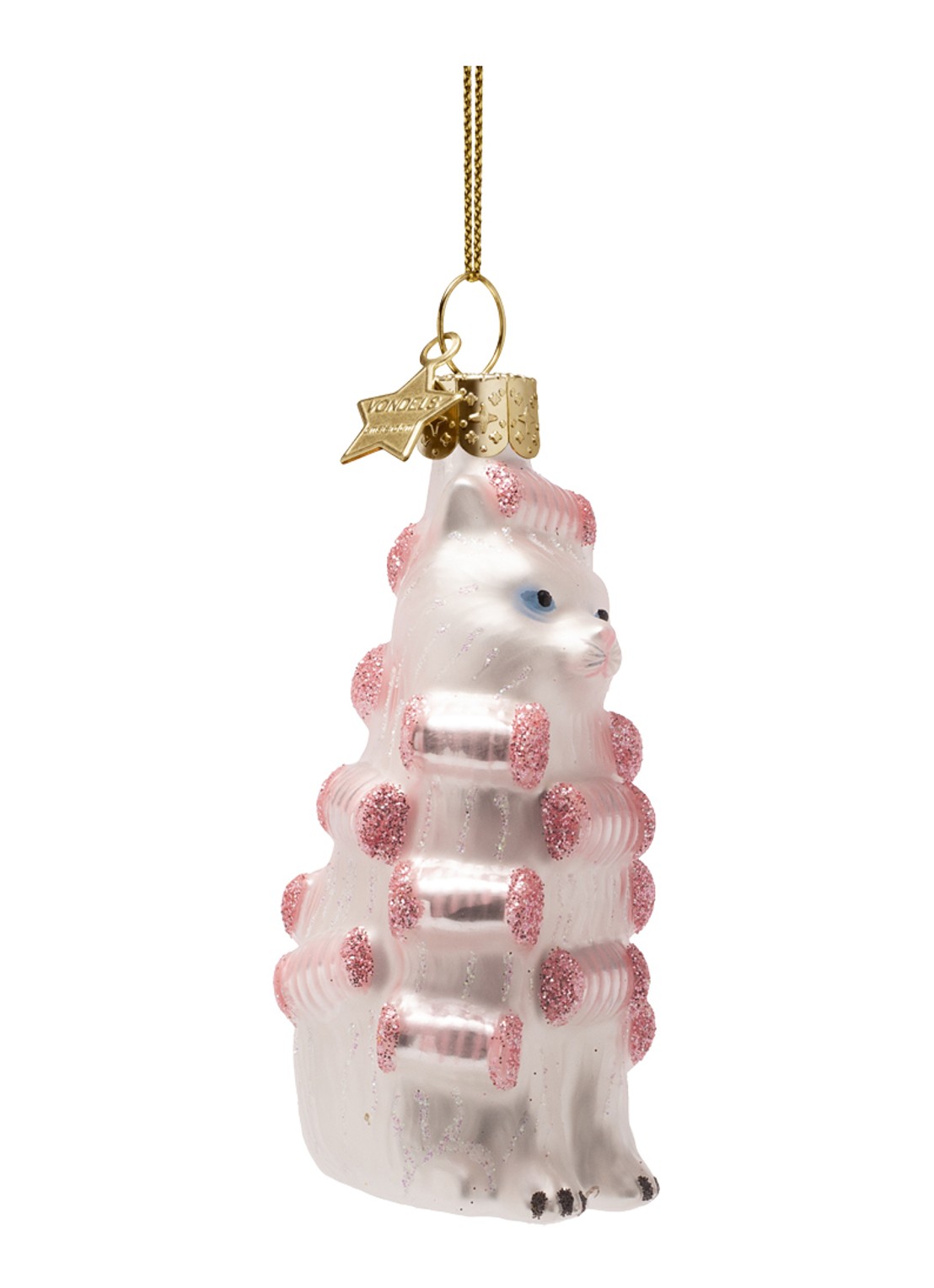 Vondels Beauty kat met krulspelden H9cm - voorkant 4 roze