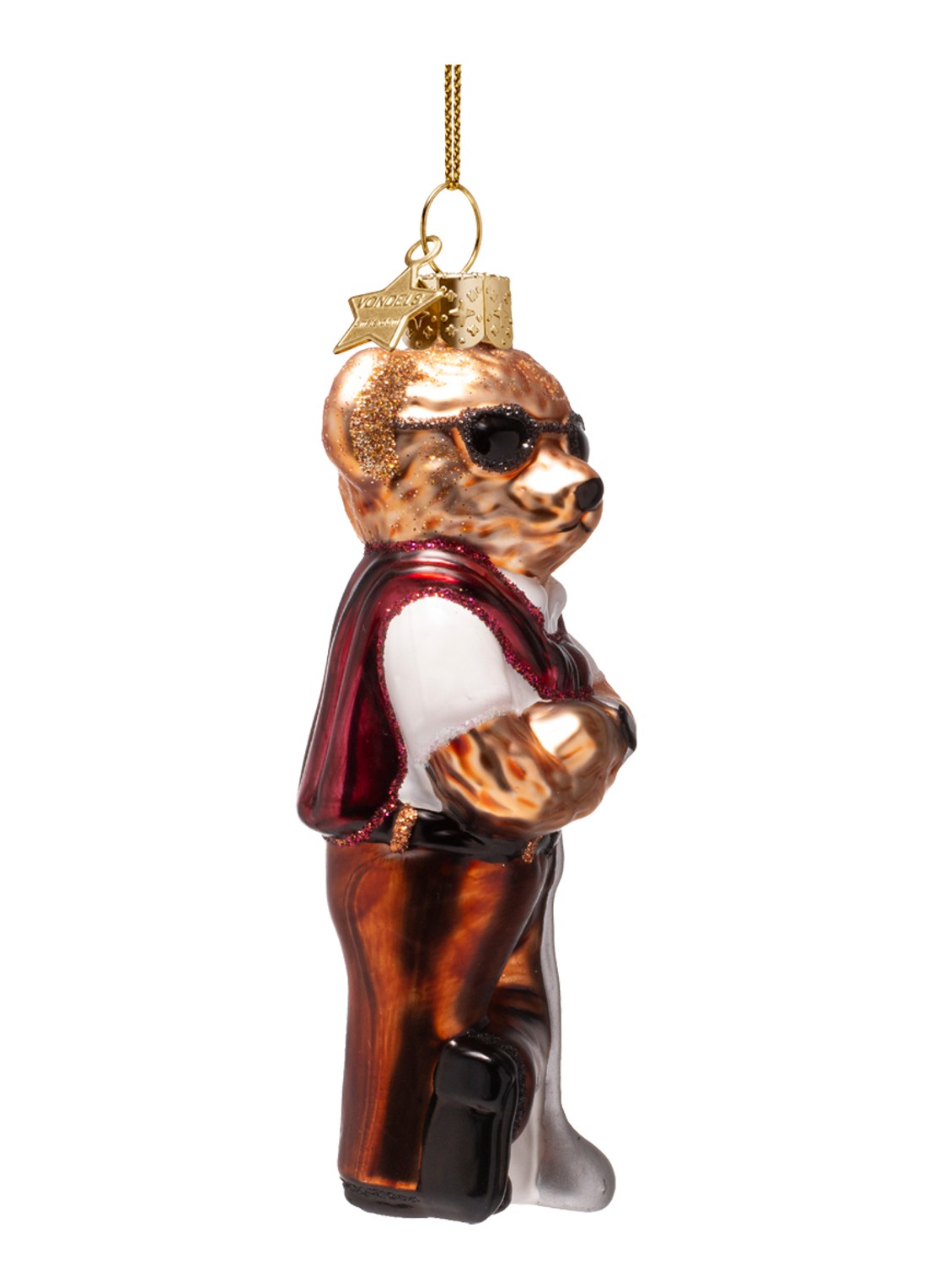 Vondels Beer in golfkleding kersthanger 11,5 cm - voorkant 2 bruin