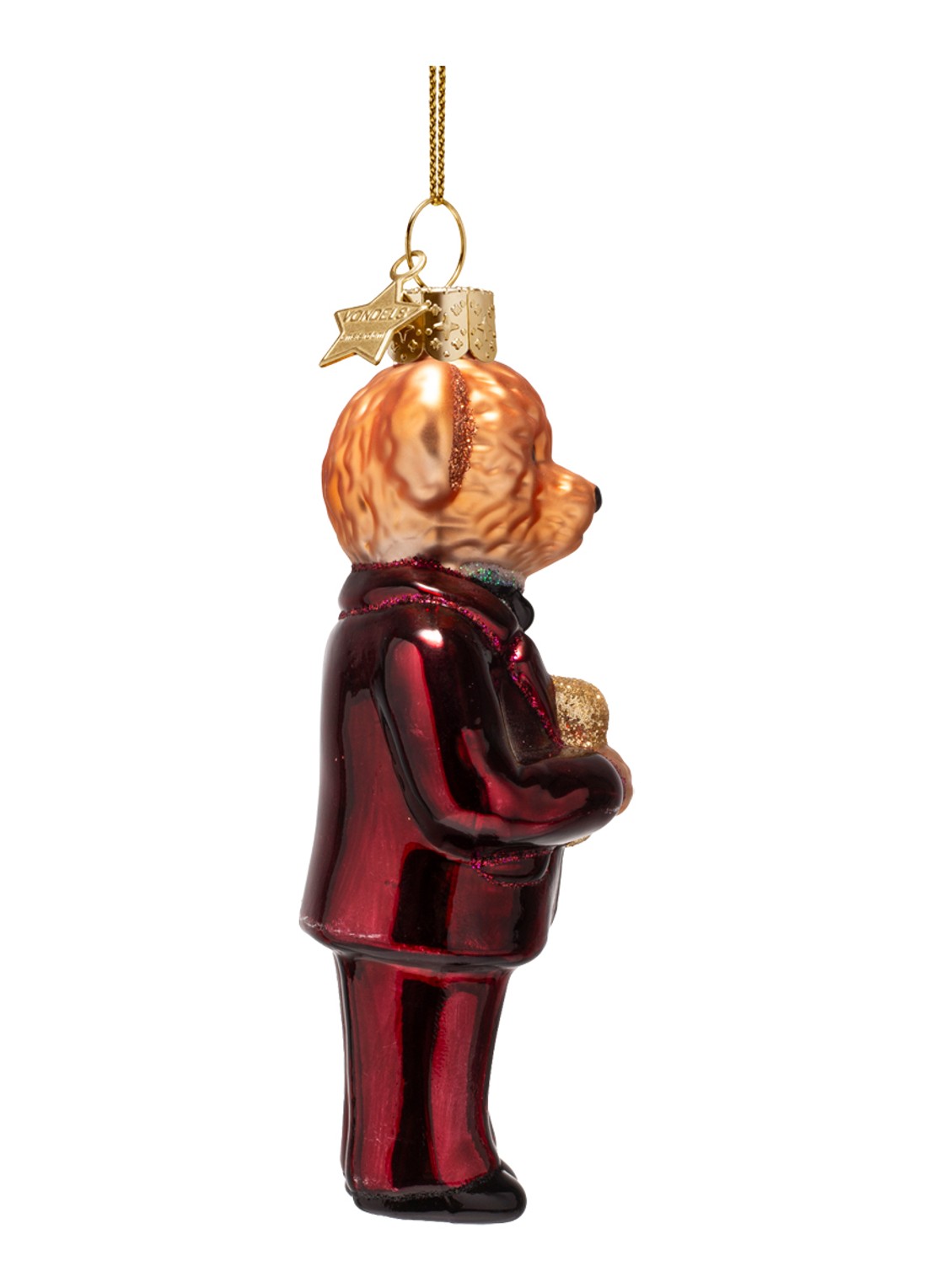 Vondels Beer kersthanger 11,5 cm - voorkant 2 bordeauxrood