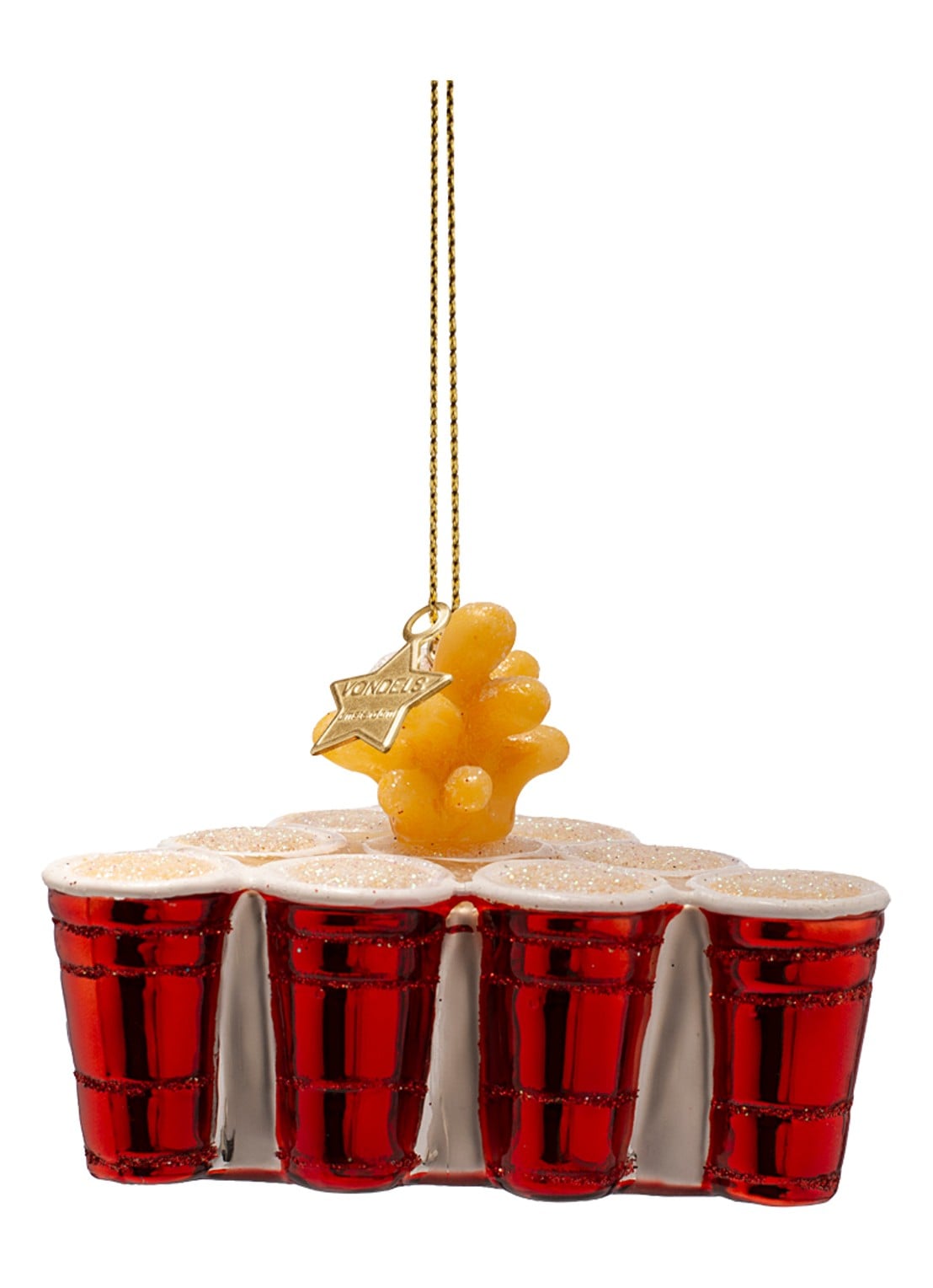 Vondels Beer Pong kersthanger 6 cm - achterkant rood