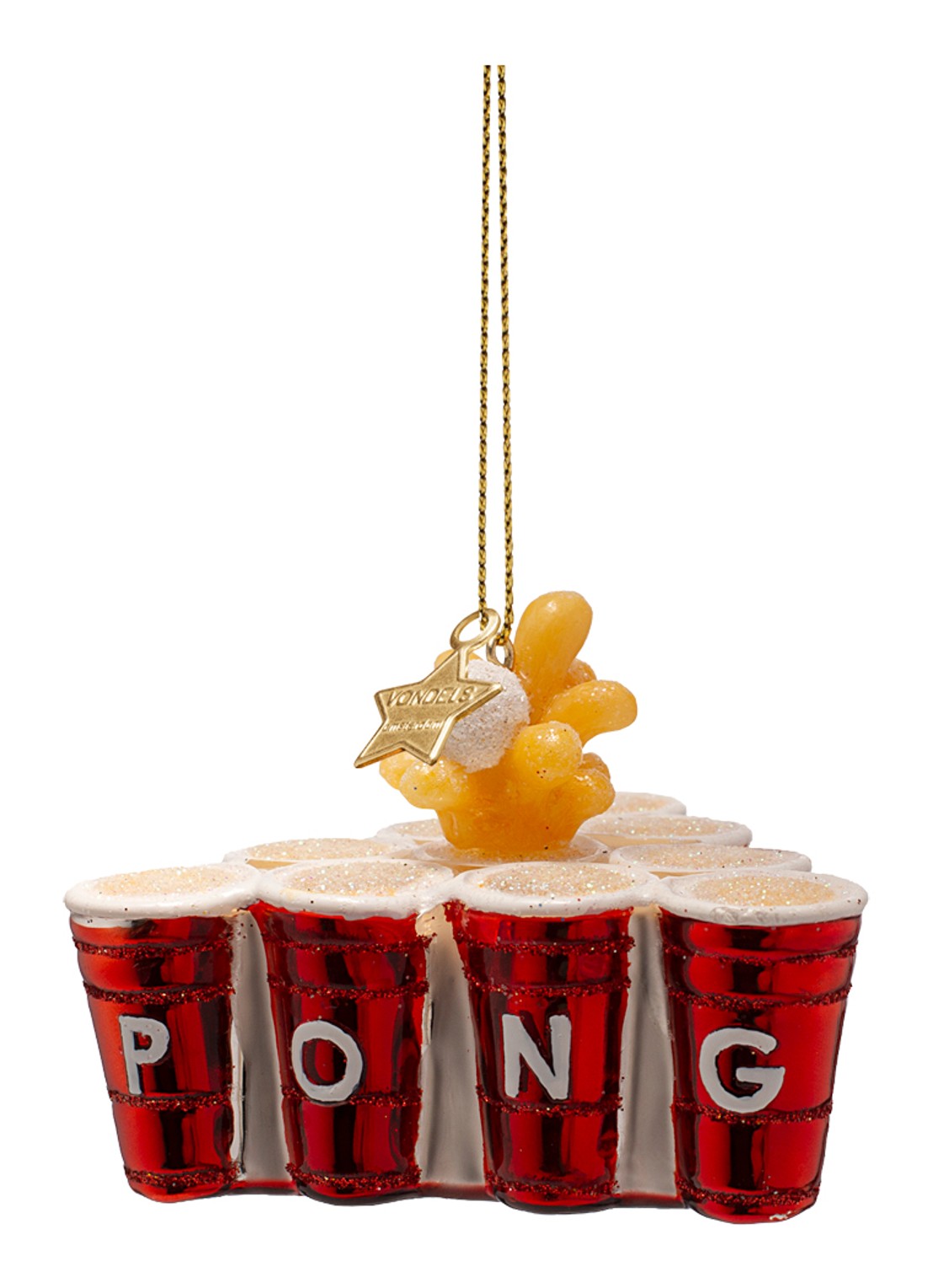 Vondels Beer Pong kersthanger 6 cm - detail 4 rood